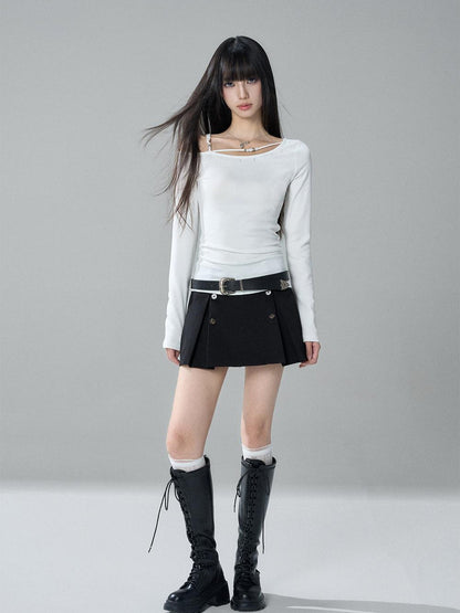 LADYGHOST Black Cropped Double Breasted Straight Fit Long Sleeve Women&