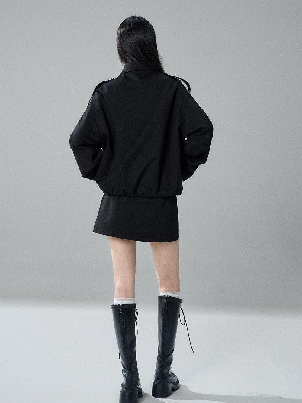 LADYGHOST Black Cropped Double Breasted Straight Fit Long Sleeve Women&