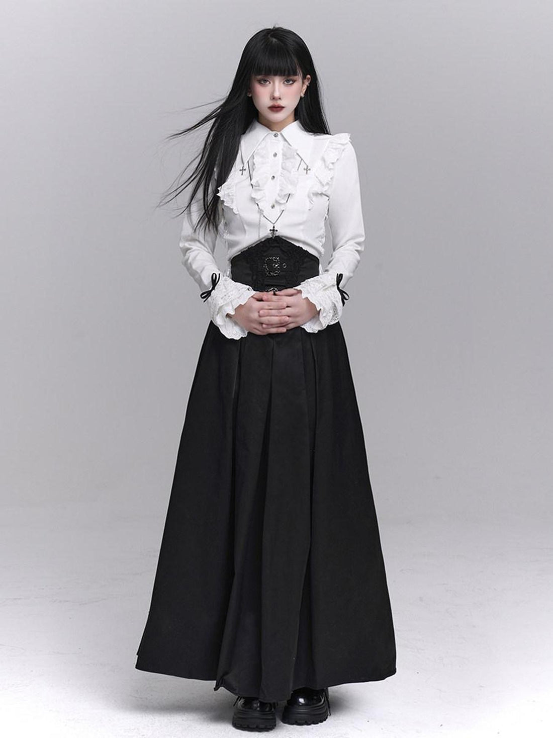 LADYGHOST Black Ghost Girl Dark Gothic Corset Cinched Waist Women&
