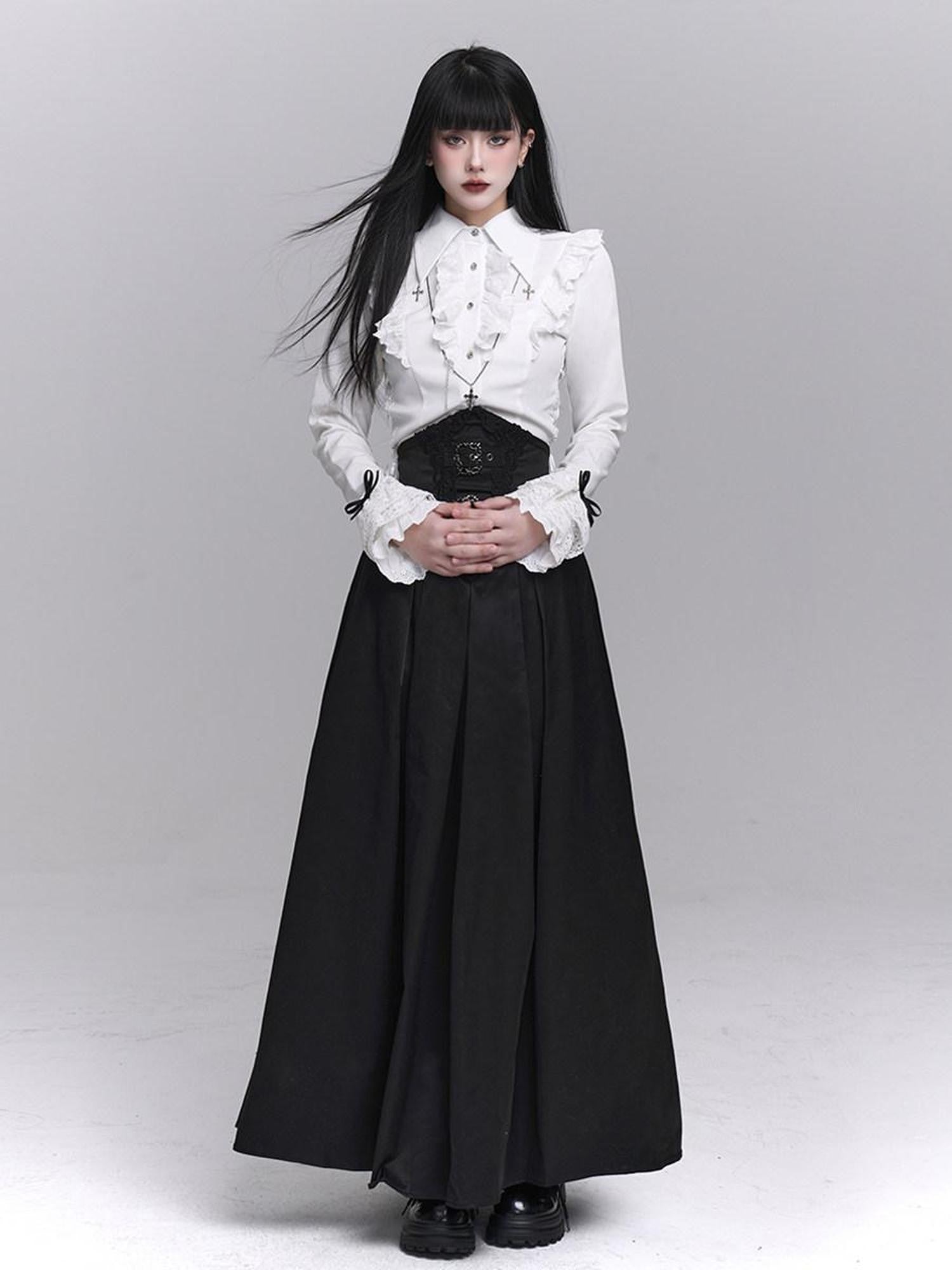 LADYGHOST Black Ghost Girl Dark Gothic Corset Cinched Waist Women&