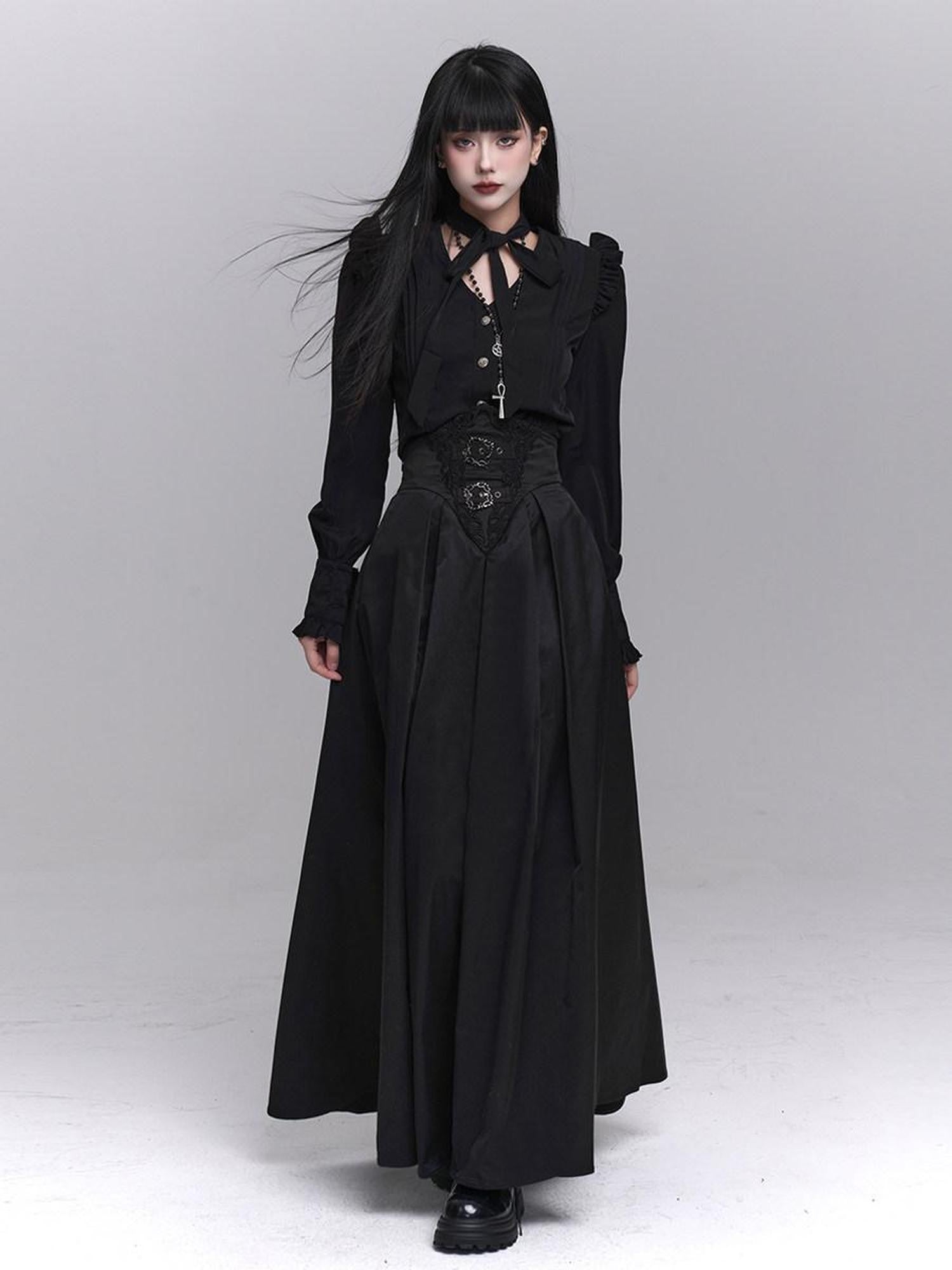 LADYGHOST Black Ghost Girl Dark Gothic Corset Cinched Waist Women&