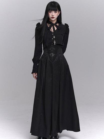 LADYGHOST Black Ghost Girl Dark Gothic Corset Cinched Waist Women&
