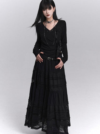 LADYGHOST Black Ghost Girl Print Slim V-neck Women&