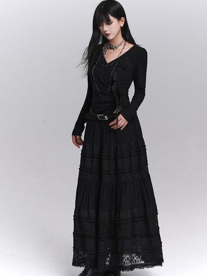 LADYGHOST Black Ghost Girl Print Slim V-neck Women&