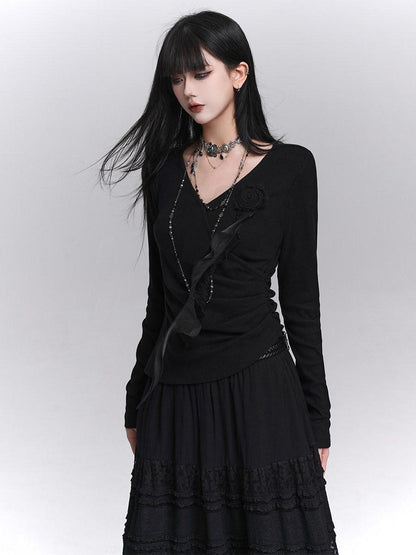 LADYGHOST Black Ghost Girl Print Slim V-neck Women&