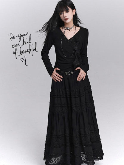 LADYGHOST Black Ghost Girl Print Slim V-neck Women&