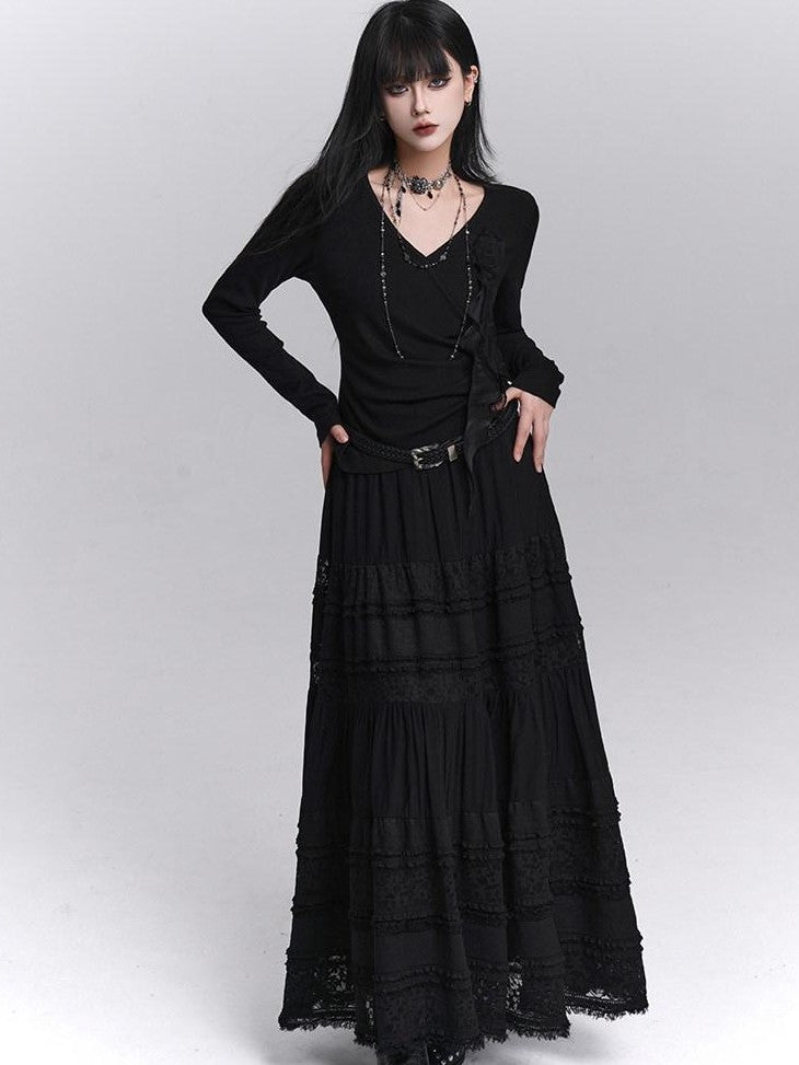 LADYGHOST Black Ghost Girl Print Slim V-neck Women&