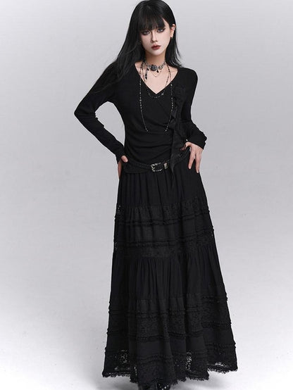 LADYGHOST Black Ghost Girl Print Slim V-neck Women&