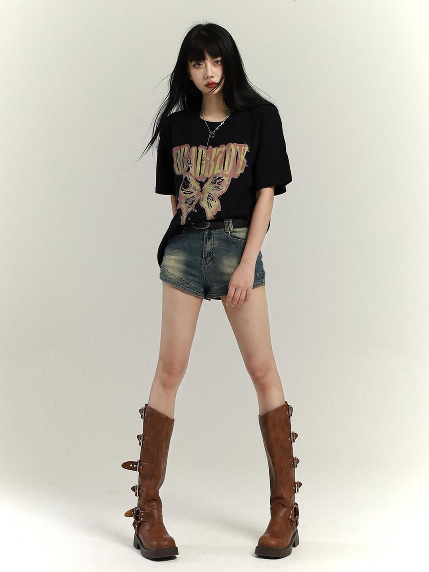 LADYGHOST Black Ghost Girl Retro Oversized Midlength Women&