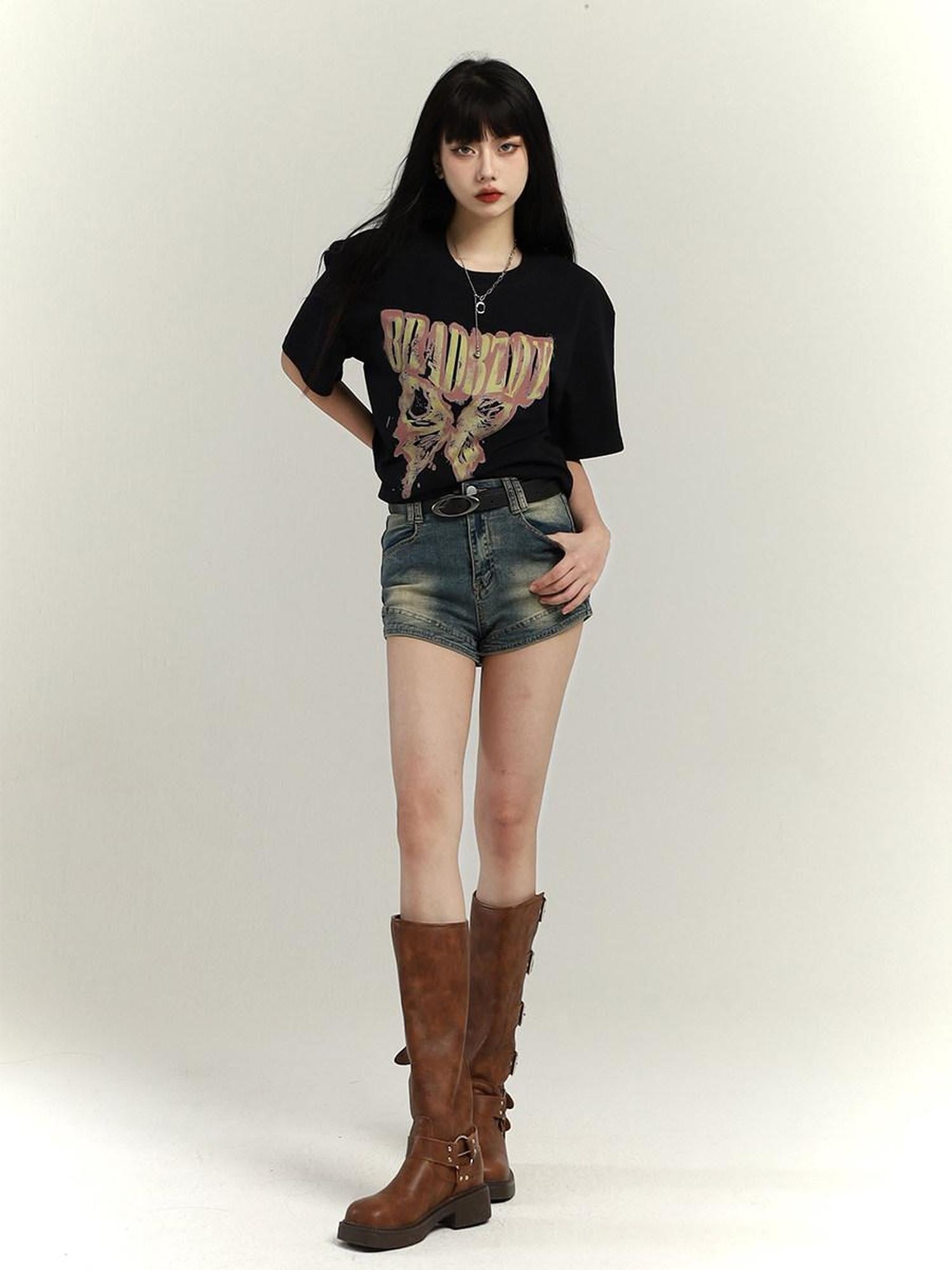 LADYGHOST Black Ghost Girl Retro Oversized Midlength Women&