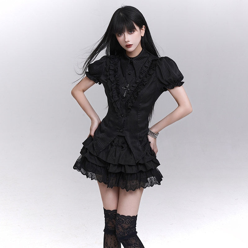 LADYGHOST_Black_Ghost_Print_Gothic_Lolita_Short_Sleeve_Women&