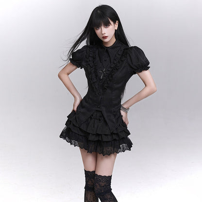 LADYGHOST_Black_Ghost_Print_Gothic_Lolita_Short_Sleeve_Women&
