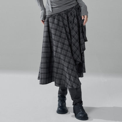 LADYGHOST_Black_Grey_Artistic_Asymmetric_Plaid_Lace_Up_Women&