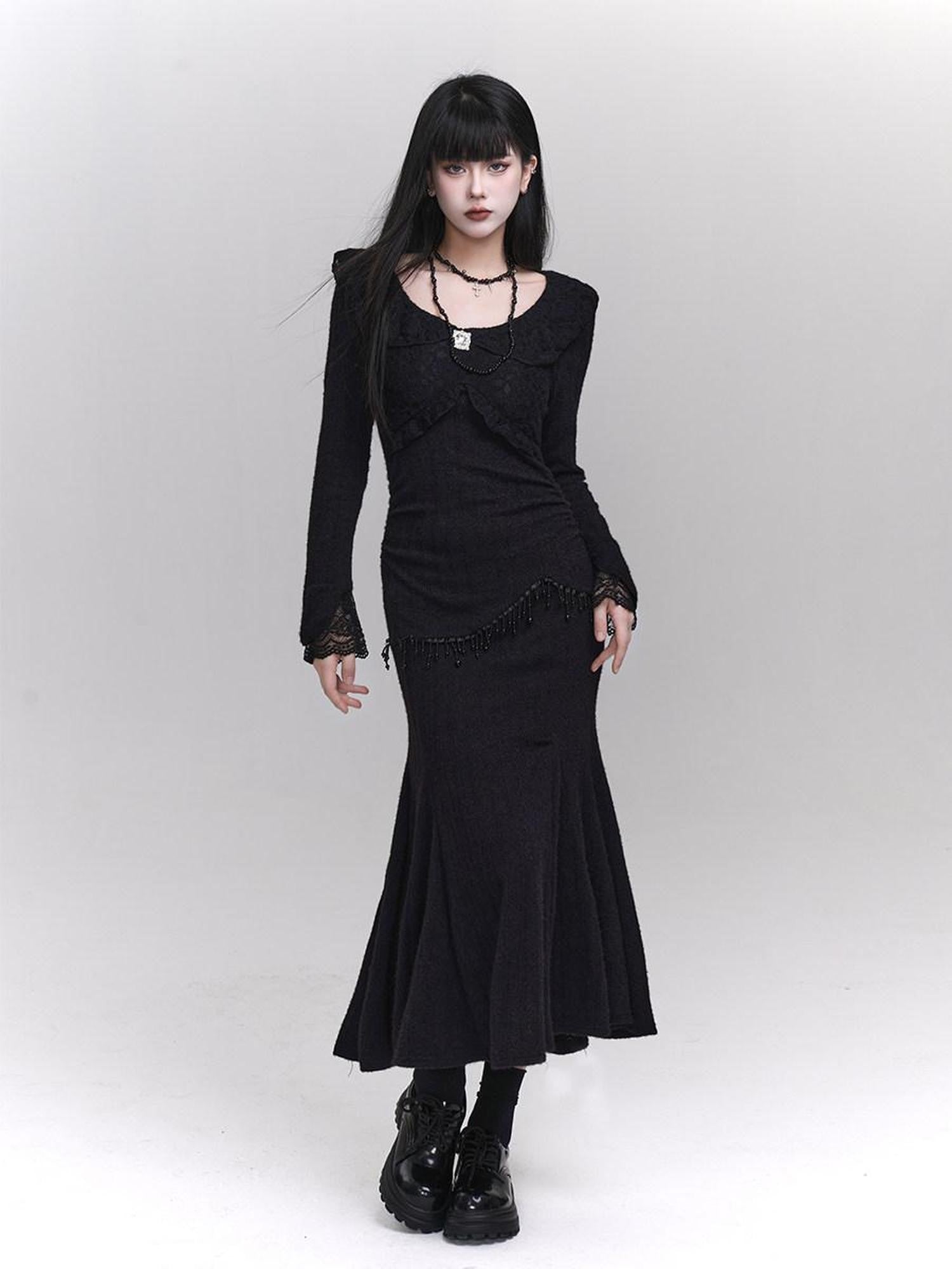 LADYGHOST Black Mermaid Fishtail Long Slim Silhouette Women&