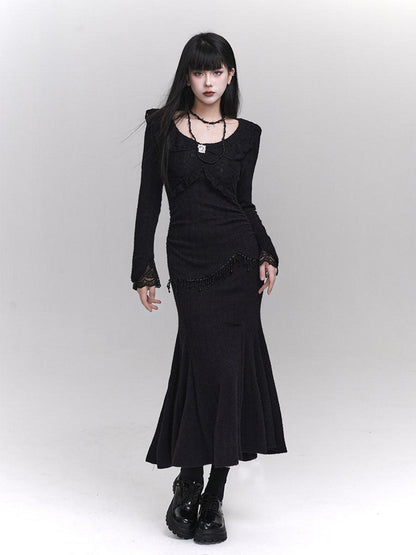 LADYGHOST Black Mermaid Fishtail Long Slim Silhouette Women&