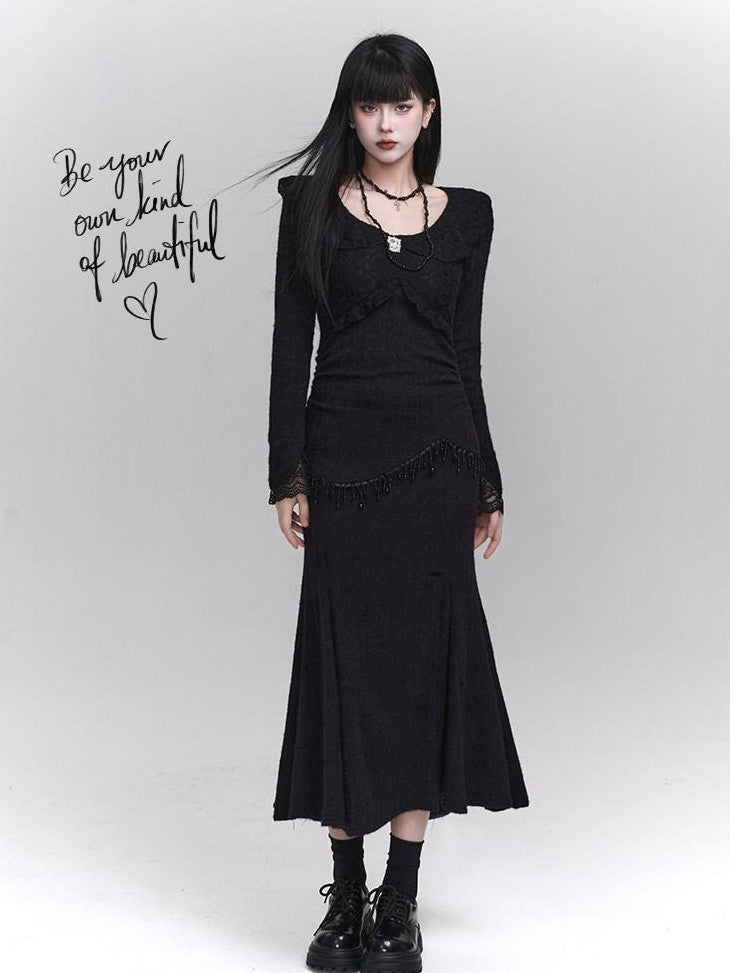 LADYGHOST Black Mermaid Fishtail Long Slim Silhouette Women&