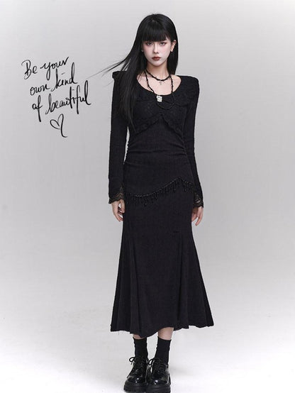 LADYGHOST Black Mermaid Fishtail Long Slim Silhouette Women&