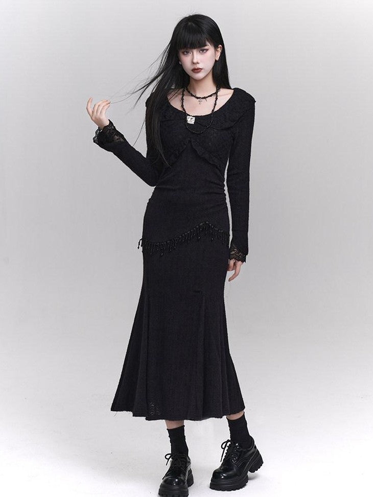 LADYGHOST Black Mermaid Fishtail Long Slim Silhouette Women&