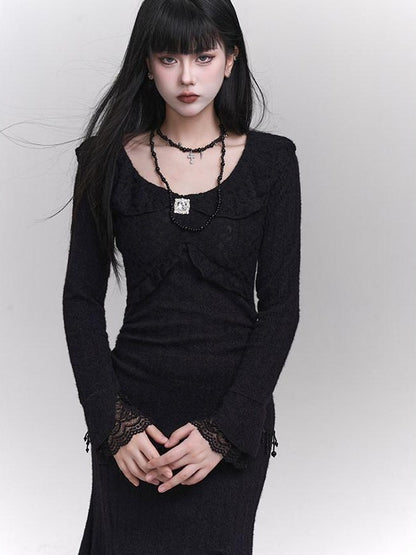 LADYGHOST Black Mermaid Fishtail Long Slim Silhouette Women&