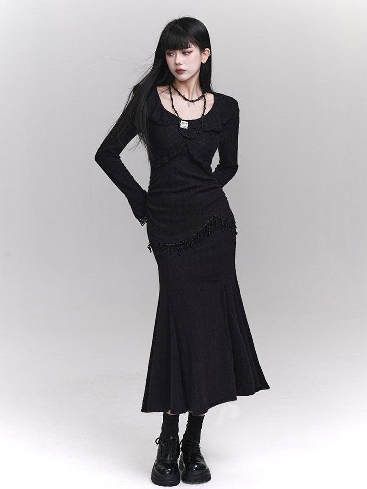 LADYGHOST Black Mermaid Fishtail Long Slim Silhouette Women&