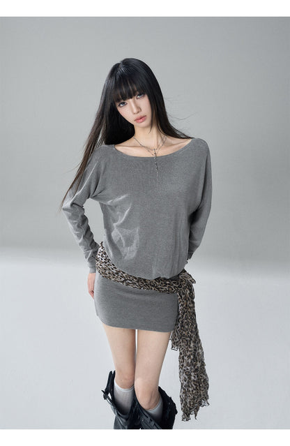 LADYGHOST_Black_Off_Shoulder_Long_Sleeve_Knit_Slim_Fit_Women&