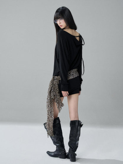 LADYGHOST Black Off Shoulder Long Sleeve Knit Slim Fit Women&
