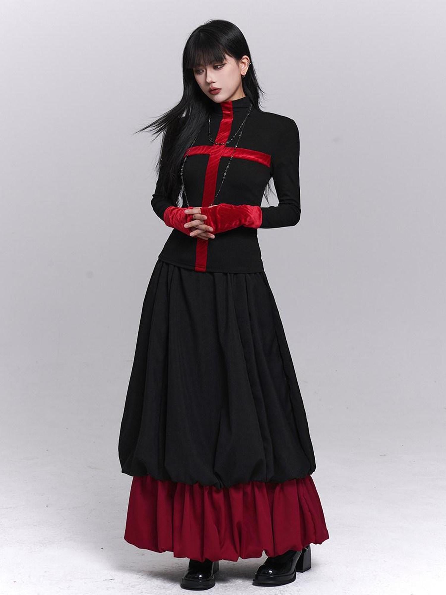 LADYGHOST Black Red Jellyfish Bubble Hem Dark Gothic Women&