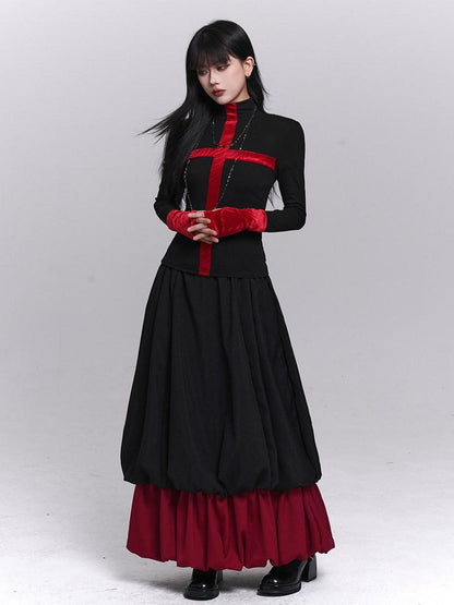 LADYGHOST Black Red Jellyfish Bubble Hem Dark Gothic Women&