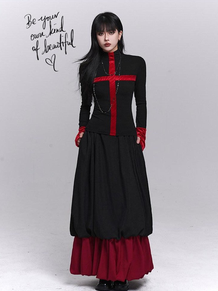 LADYGHOST Black Red Jellyfish Bubble Hem Dark Gothic Women&