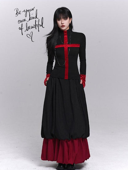 LADYGHOST Black Red Jellyfish Bubble Hem Dark Gothic Women&