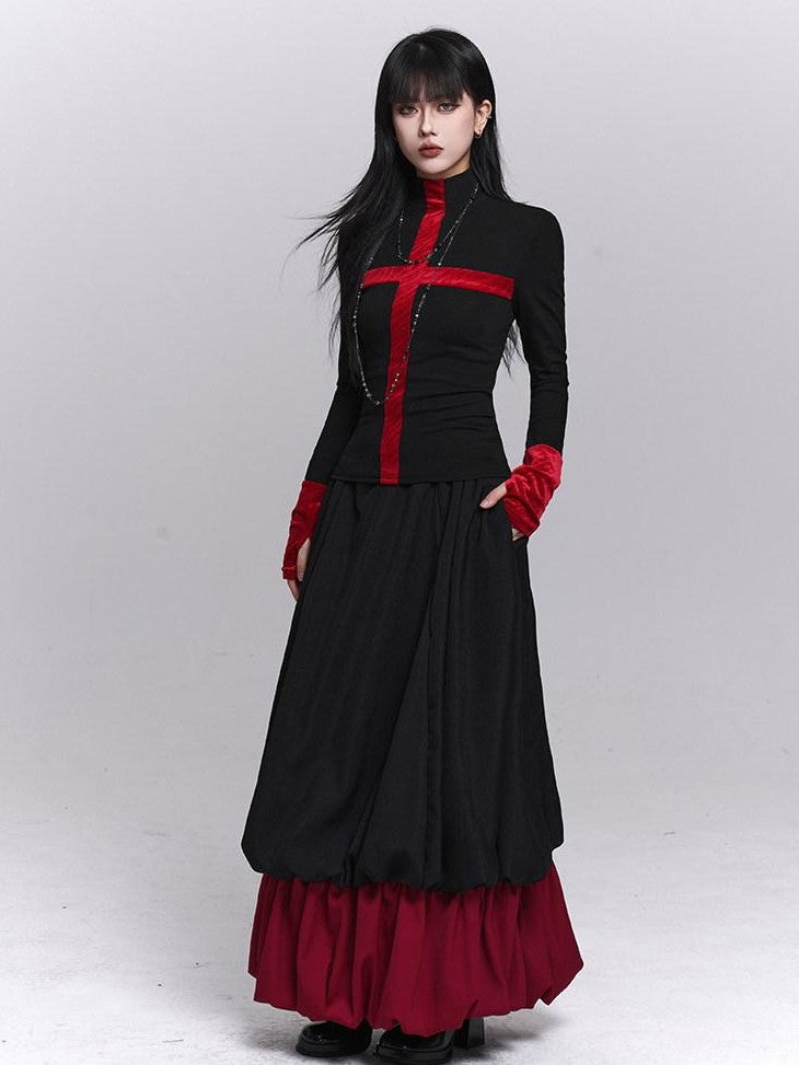 LADYGHOST Black Red Jellyfish Bubble Hem Dark Gothic Women&