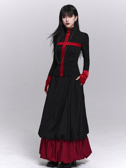 LADYGHOST Black Red Jellyfish Bubble Hem Dark Gothic Women&
