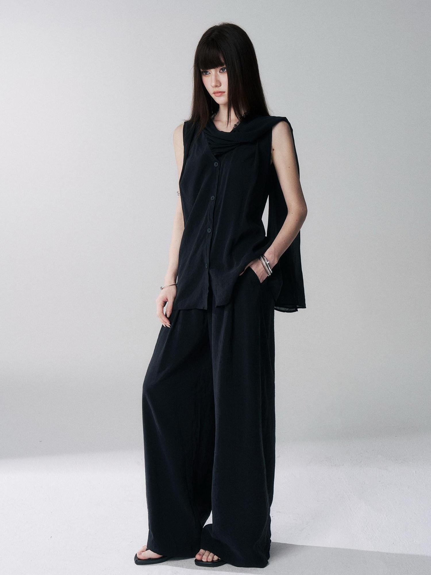 LADYGHOST Black Sleeveless Relaxed Fit Korean Women&