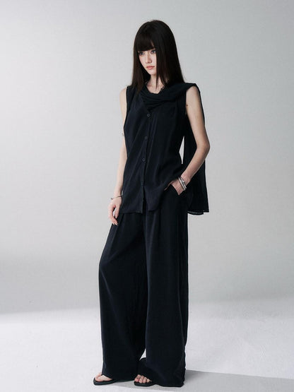LADYGHOST Black Sleeveless Relaxed Fit Korean Women&