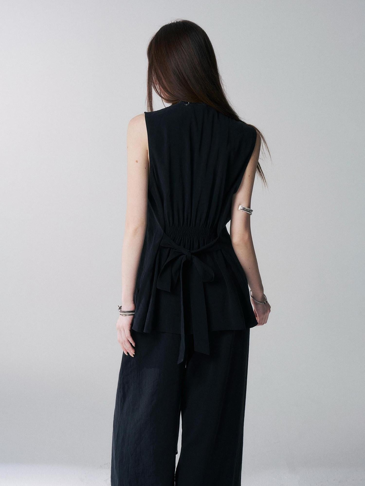 LADYGHOST Black Sleeveless Relaxed Fit Korean Women&