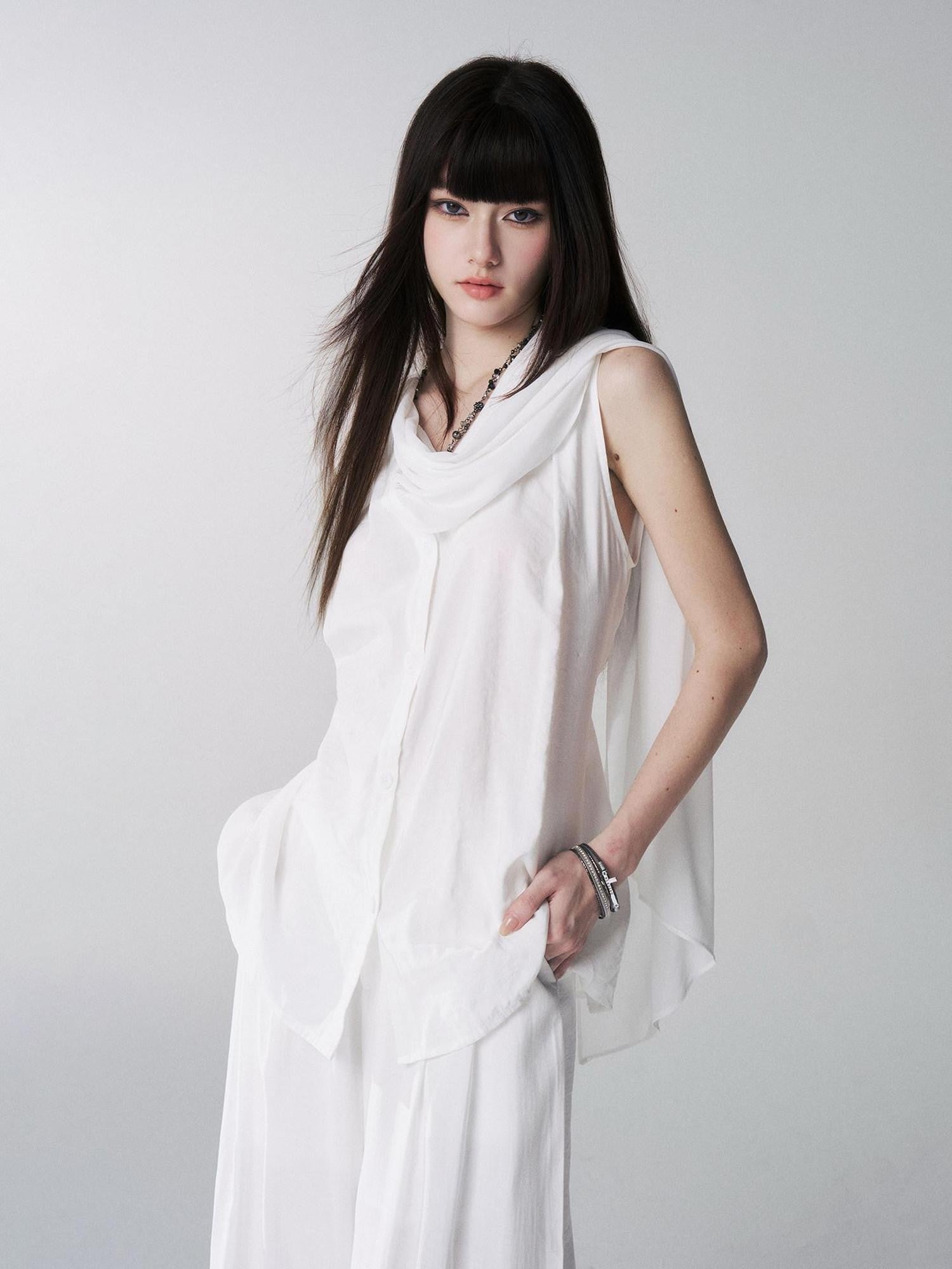 LADYGHOST Black Sleeveless Relaxed Fit Korean Women&