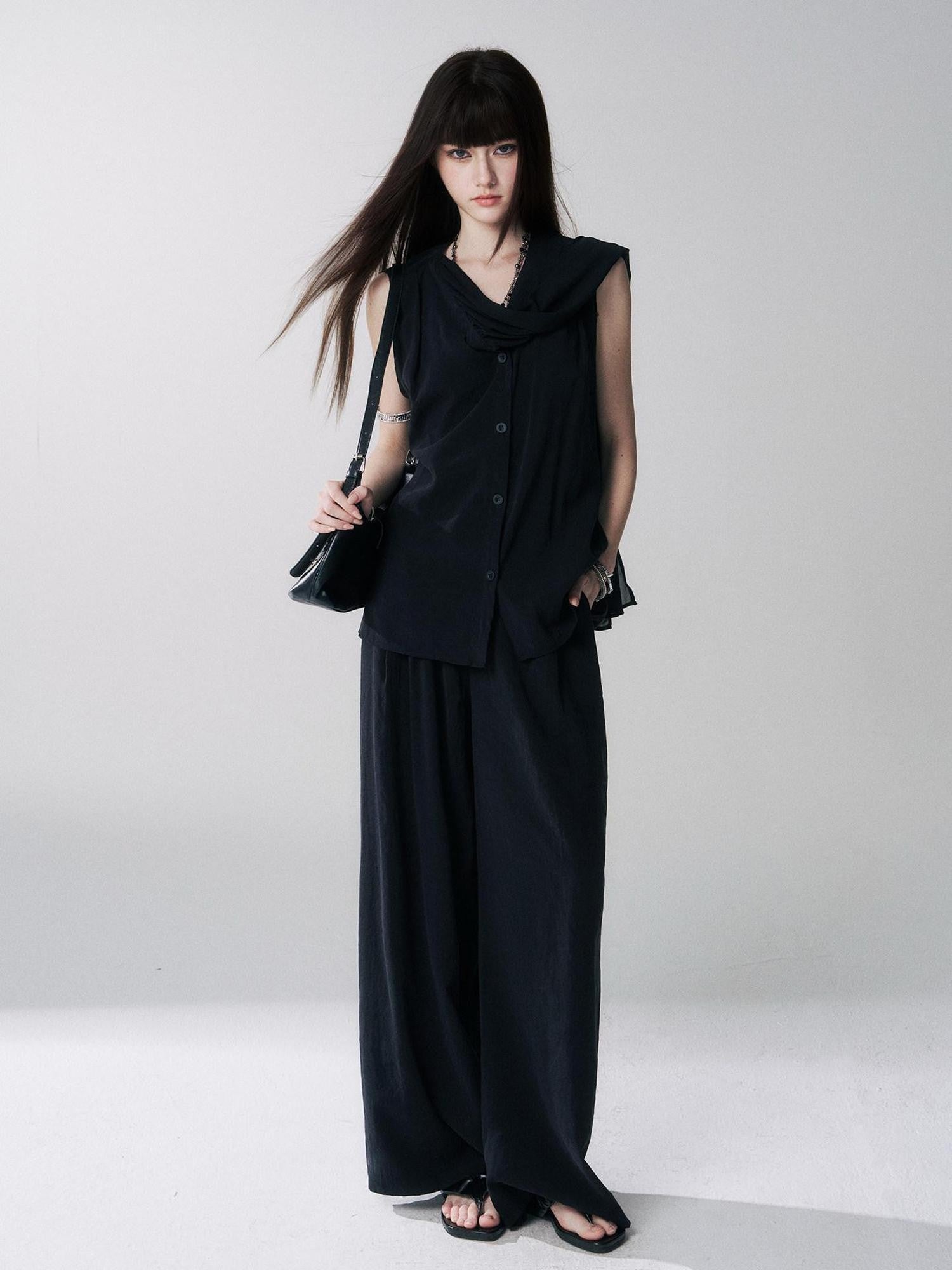 LADYGHOST Black Sleeveless Relaxed Fit Korean Women&