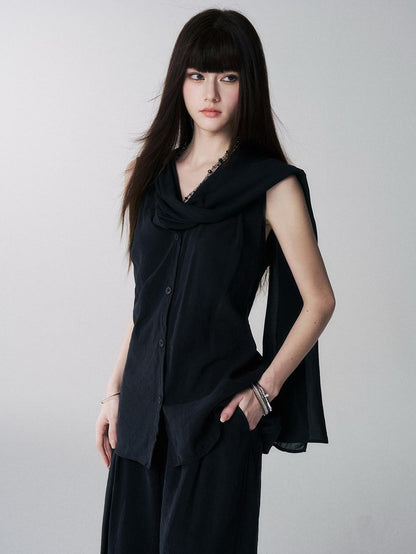 LADYGHOST Black Sleeveless Relaxed Fit Korean Women&
