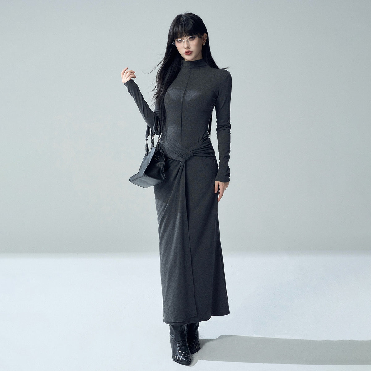 LADYGHOST_Black_Slimming_High_Elastic_Half_High_Neck_Long_Sleeve_Women&