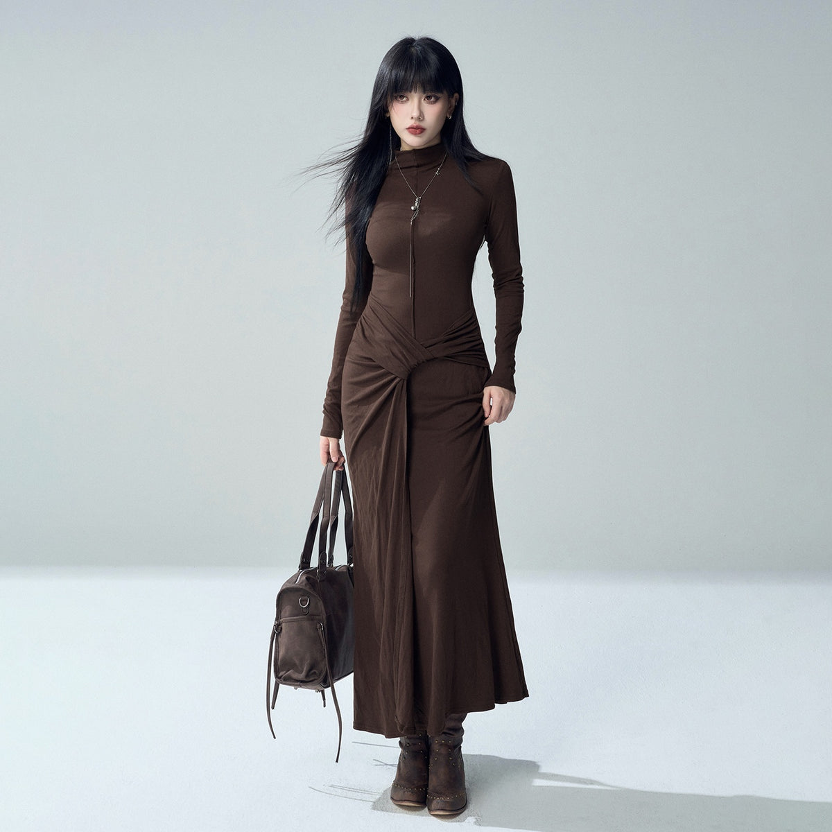 LADYGHOST_Black_Slimming_High_Elastic_Half_High_Neck_Long_Sleeve_Women&