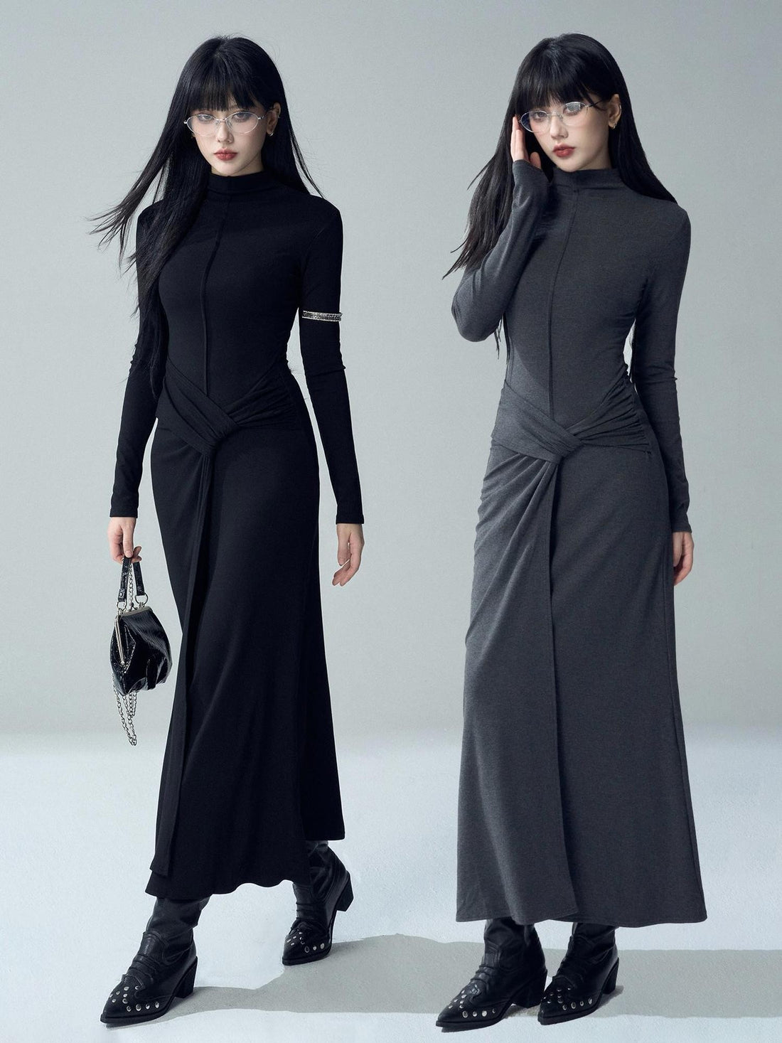 LADYGHOST Black Slimming High Elastic Half High Neck Long Sleeve Women&