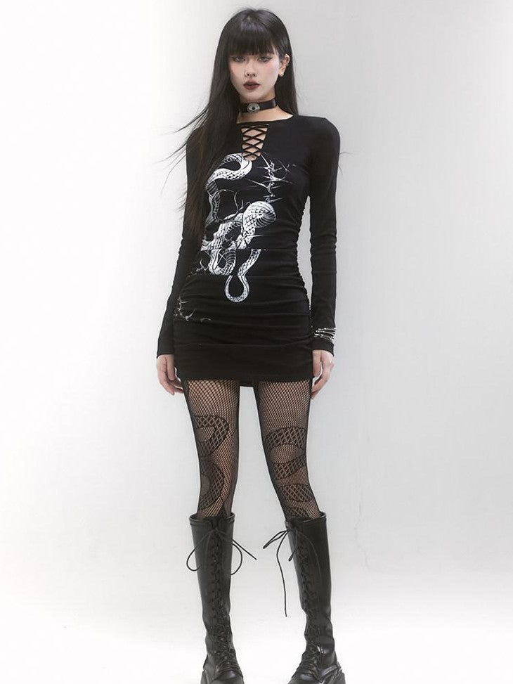 LADYGHOST Black Snake Print Gothic Hip Hugging Women&