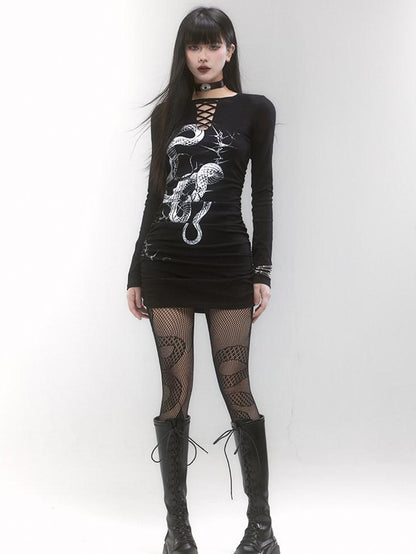 LADYGHOST Black Snake Print Gothic Hip Hugging Women&