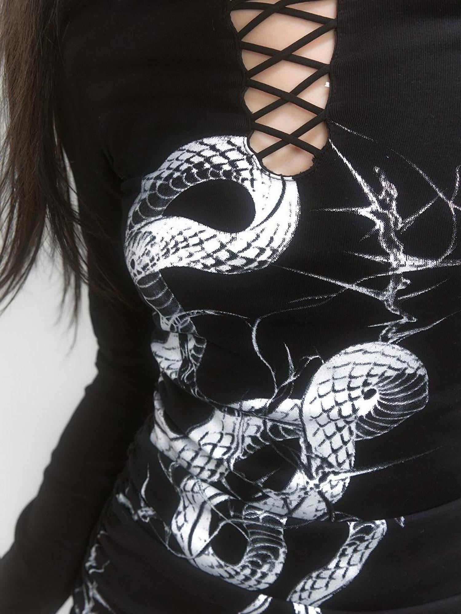 LADYGHOST Black Snake Print Gothic Hip Hugging Women&