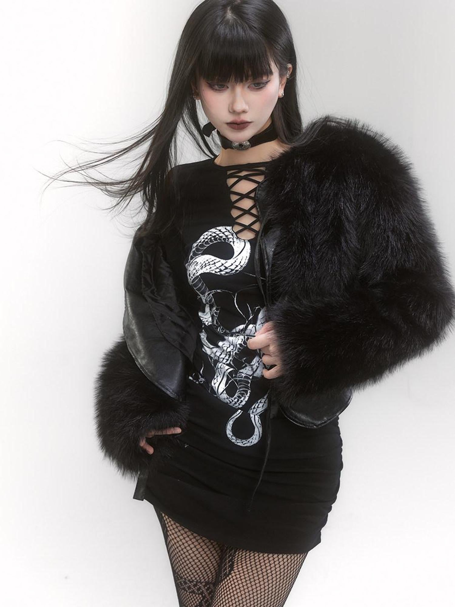 LADYGHOST Black Snake Print Gothic Hip Hugging Women&