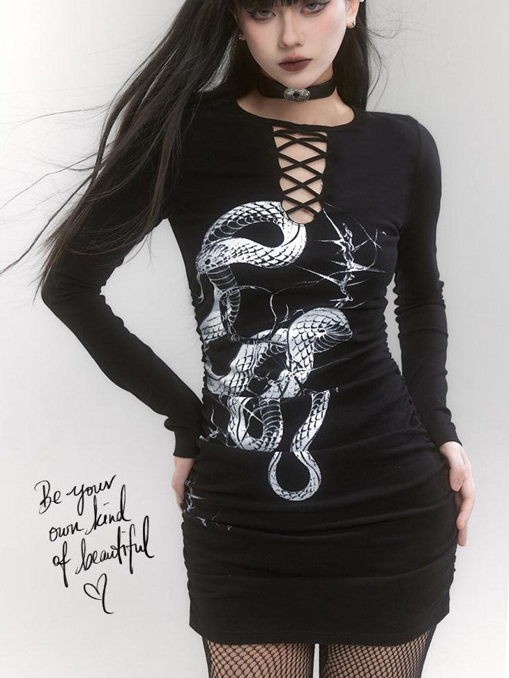 LADYGHOST Black Snake Print Gothic Hip Hugging Women&