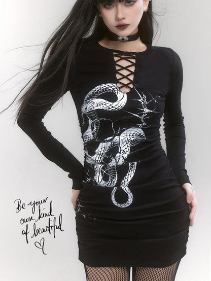 LADYGHOST Black Snake Print Gothic Hip Hugging Women&