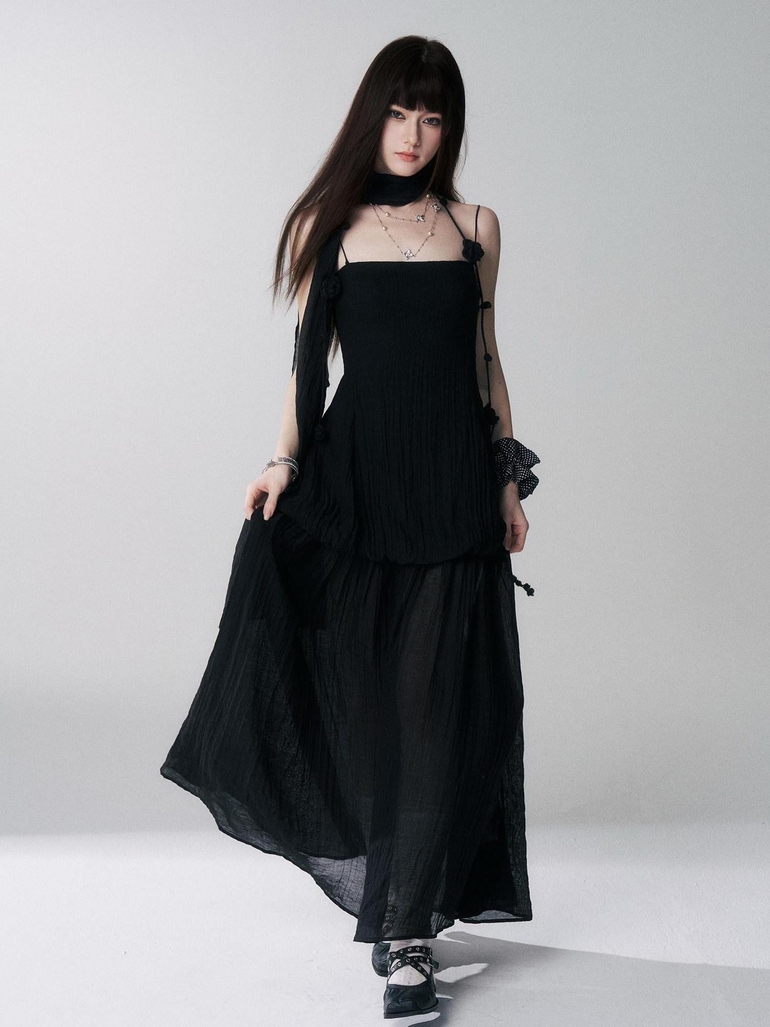 LADYGHOST Black Spaghetti Strap Bustier Backless Women&