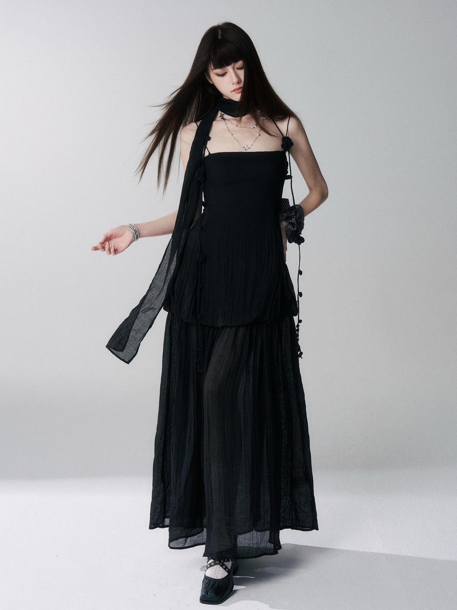 LADYGHOST Black Spaghetti Strap Bustier Backless Women&