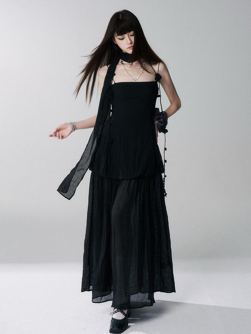 LADYGHOST Black Spaghetti Strap Bustier Backless Women&